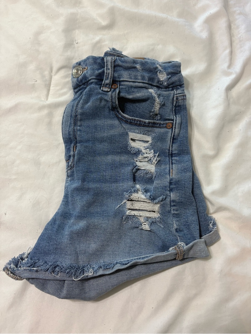 American Eagle Outfitters Light Blue Distressed Denim Jean Shorts